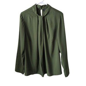Eloquii Womens Size 16 Olive Green Long-Sleeve Tie-Neck Blouse NEW *flawed